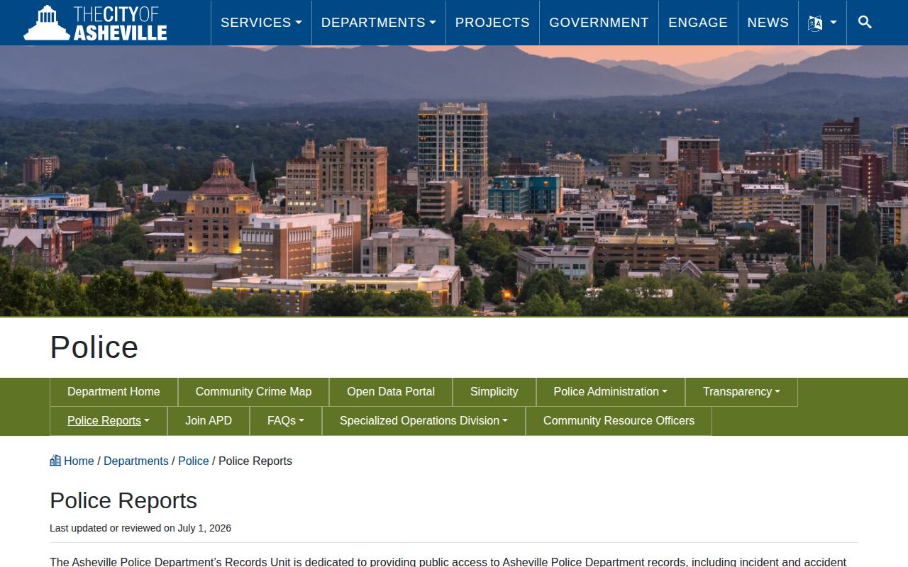 Asheville Police Records Unit information